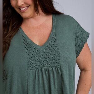 torrid Sage Green V-Neck Crochet Detail Top